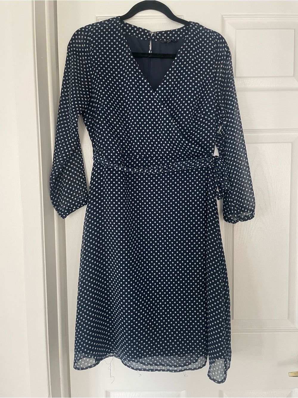 VAN HEUSEN Navy Polka Dot Wrap Dress - Women SIZE M